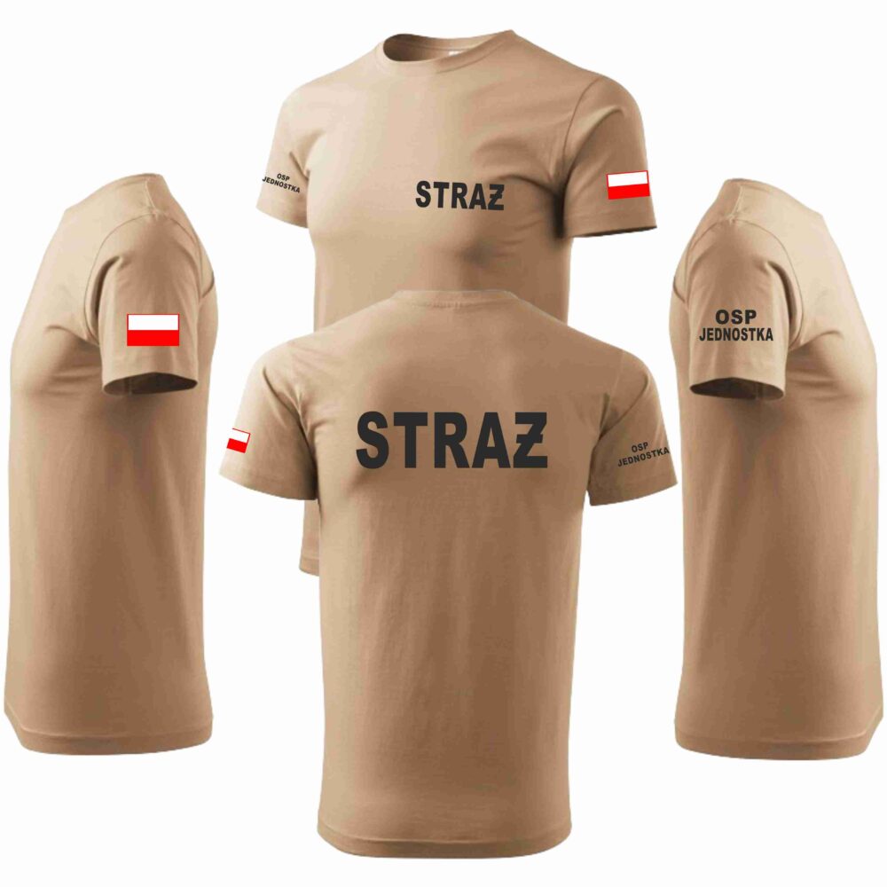 T-SHIRT  MĘSKI PIASKOWY STRAŻ CZARNy + OSP