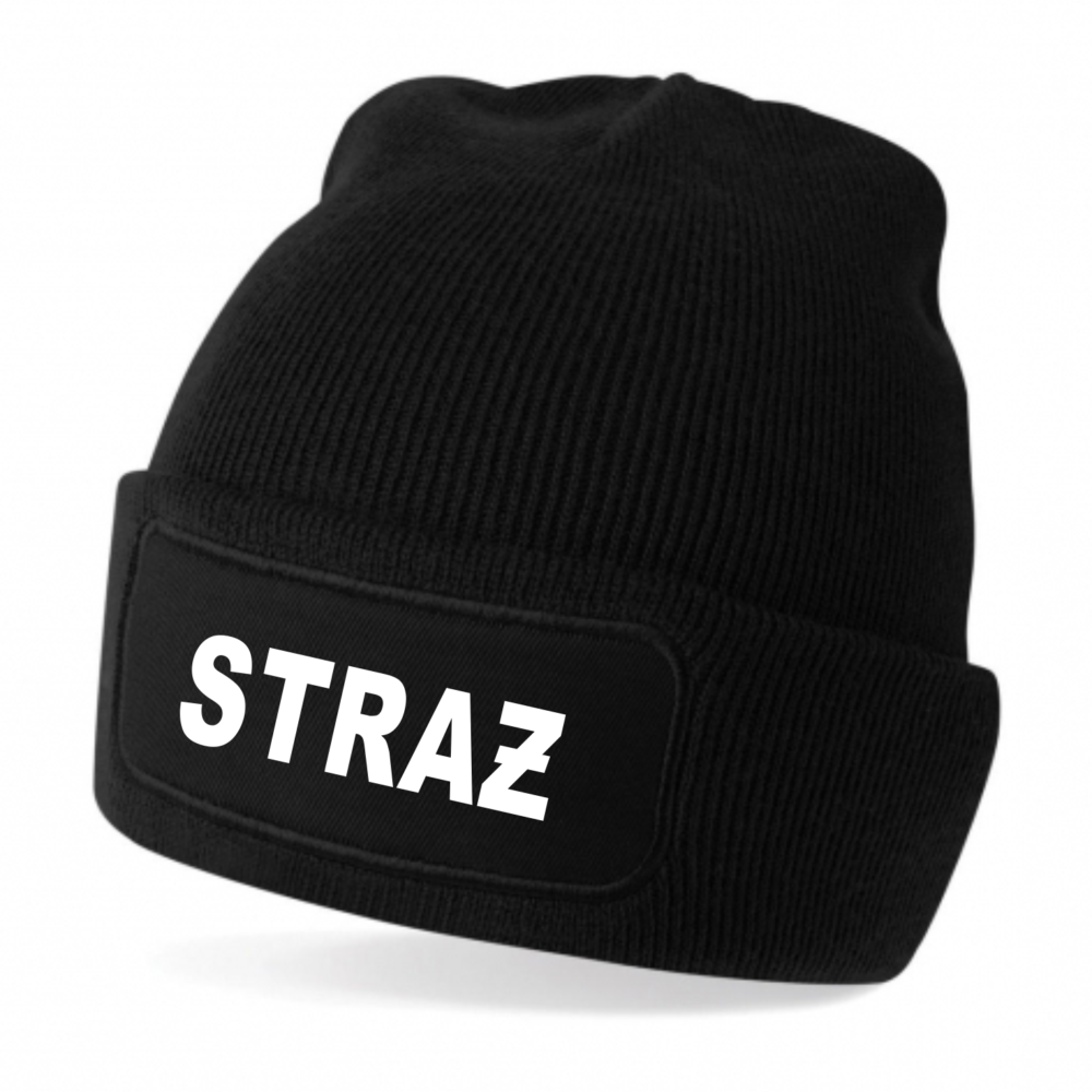 Czapka zimowa z nadrukiem STRAŻ czarno/białe