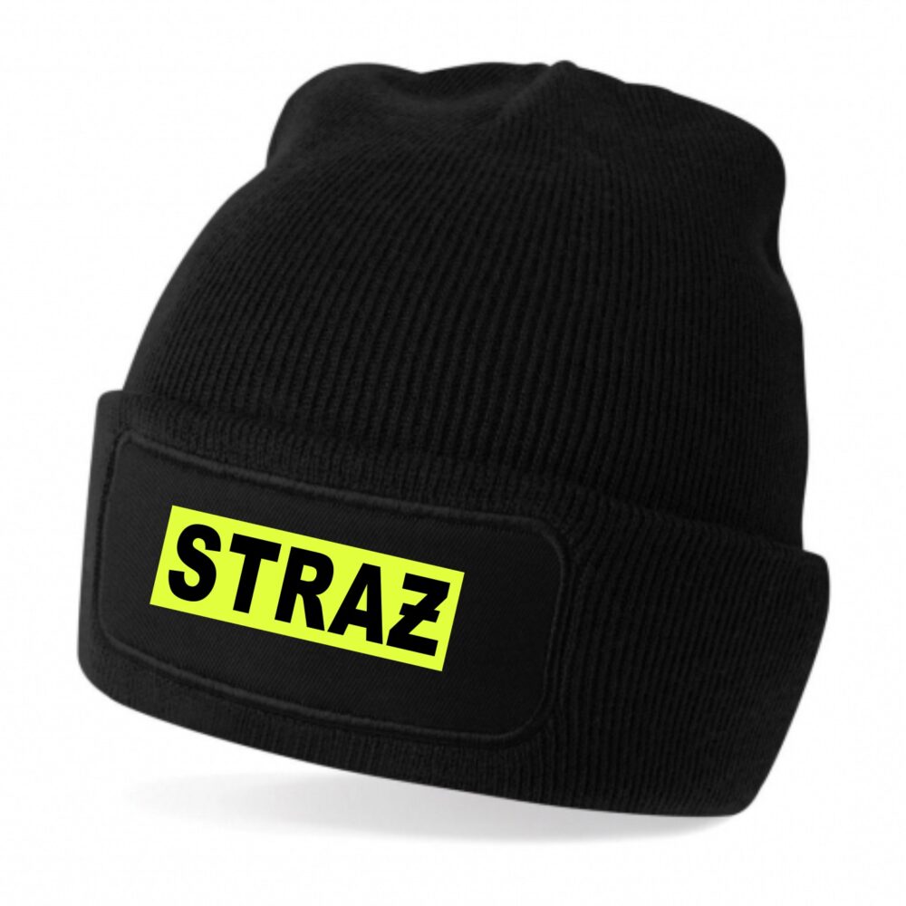 Czapka zimowa z nadrukiem STRAŻ czarno/yellow fluo