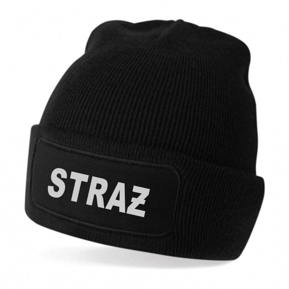 Czapka zimowa z nadrukiem STRAŻ czarno/odblask